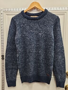 Men's Vintage, Navy, Marled, Classic, Casual, Warm, Cozy, Crewneck, Sweater,